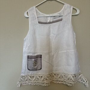 Kiko White Linen Top with Lace Detail